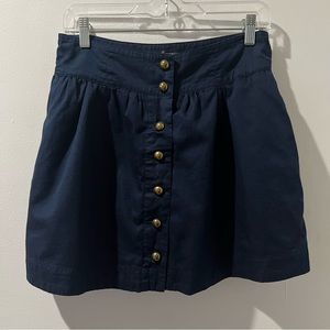 Forever 21 XXI Navy Blue Gold Button Mini skirt L Large Skater Preppy Fit Flare